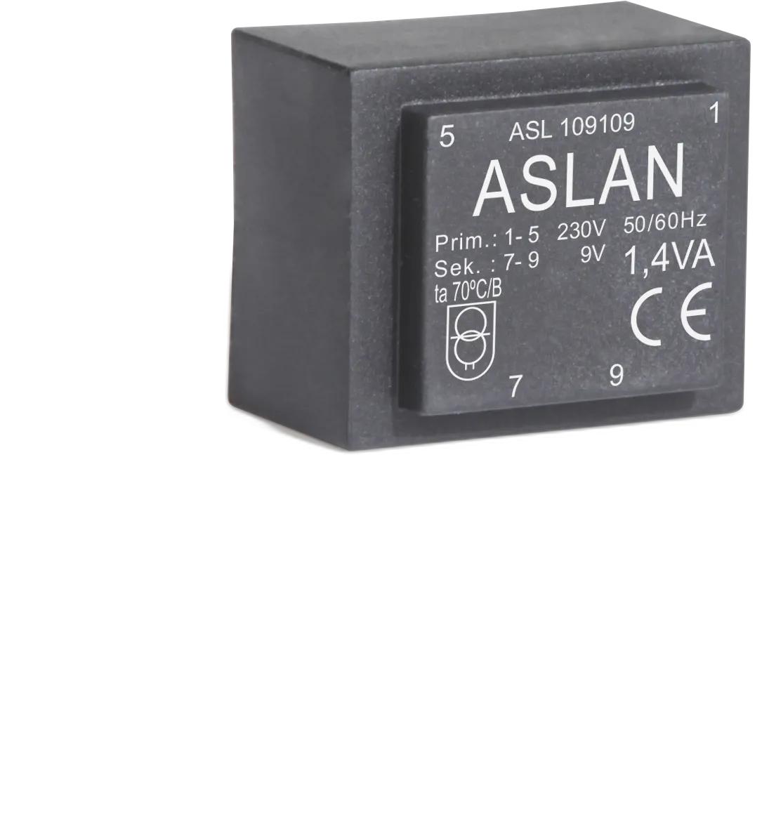 Photograph of an Aslan 1.4VA-EI30-11.5 EI30 transformer