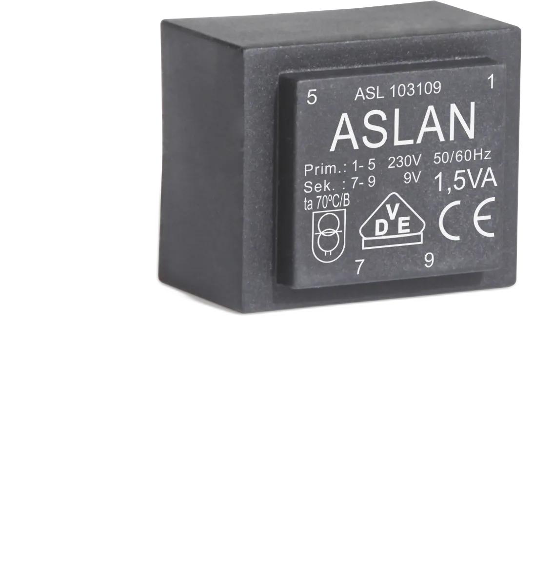 Photograph of an Aslan 1.5VA-EI30-12.5 EI30 transformer