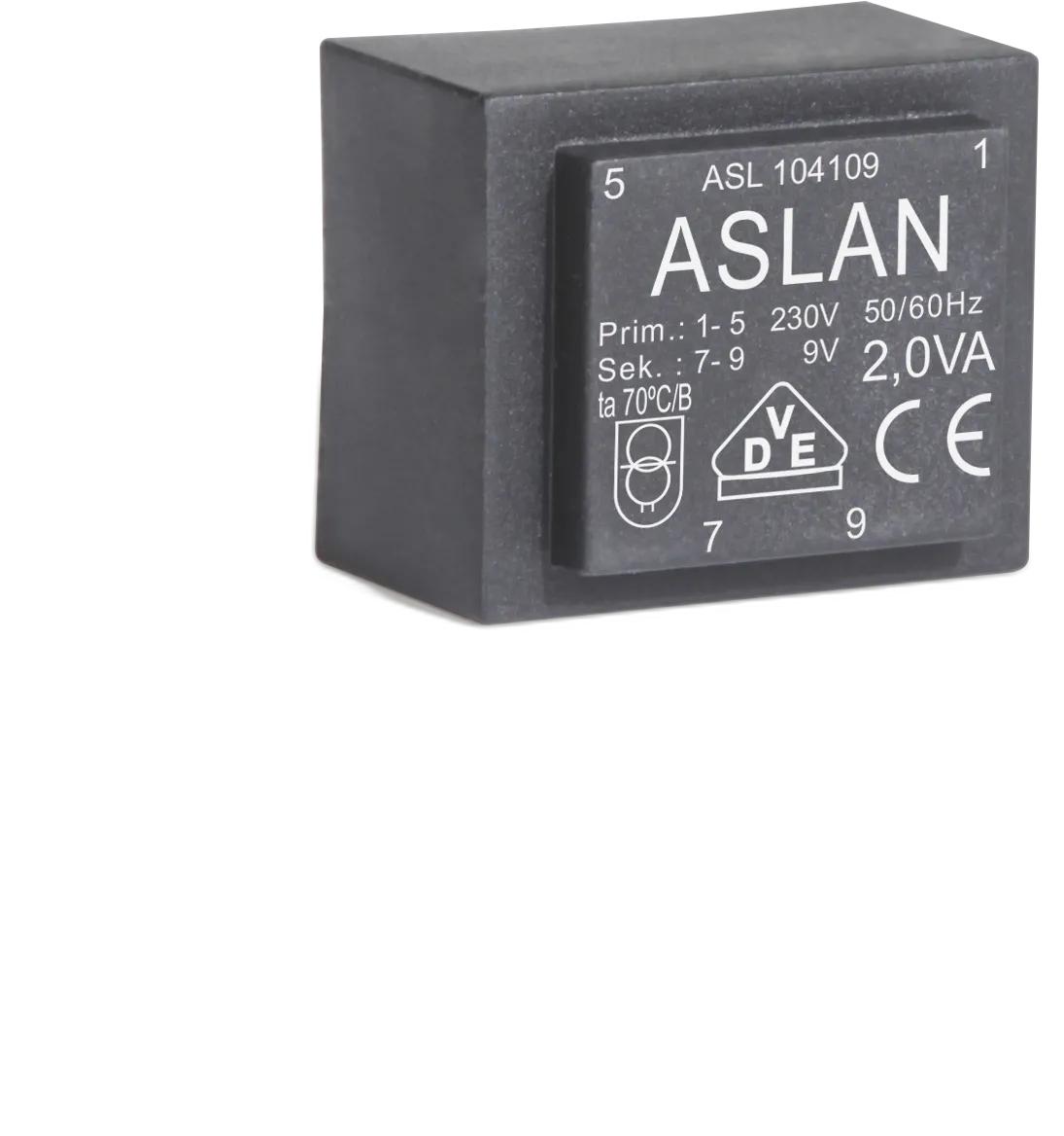 Photograph of an Aslan 2VA-EI30-15.5 EI30 transformer