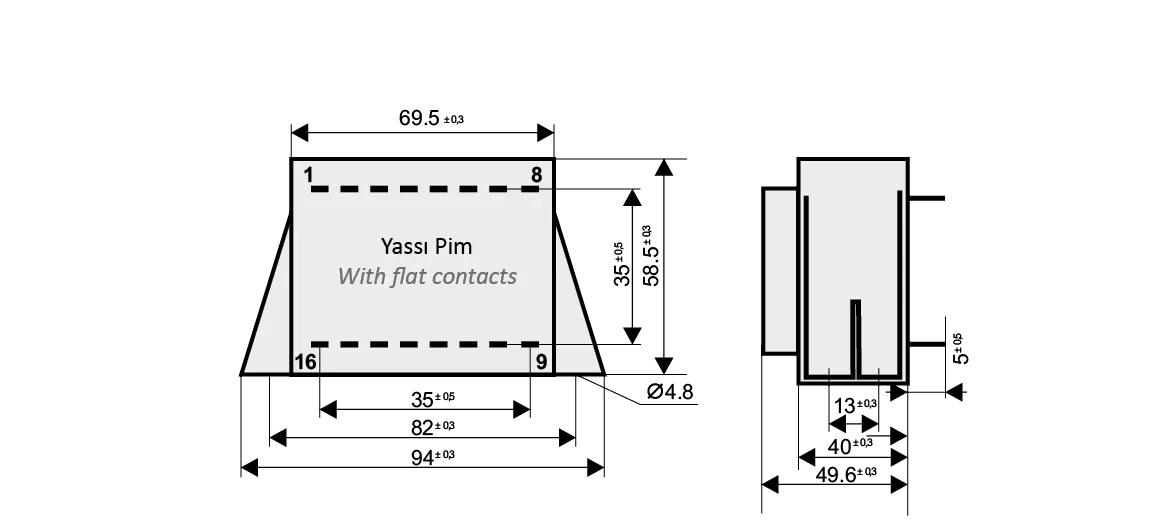 Dimensioned drawing of the 34VA-EI66-23-VL transformer: outline, mounting height, and pin layout
