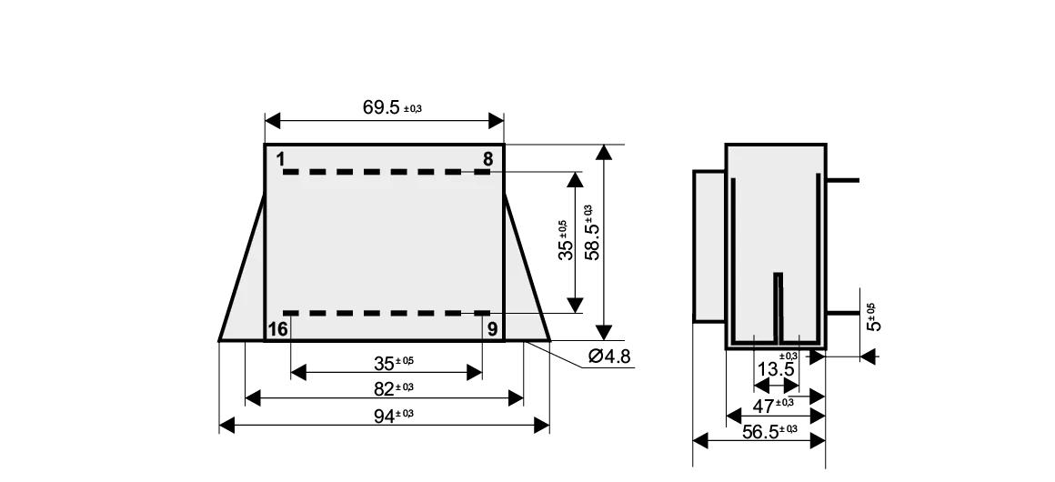 Dimensioned drawing of the 45VA-EI66-30-VL transformer: outline, mounting height, and pin layout