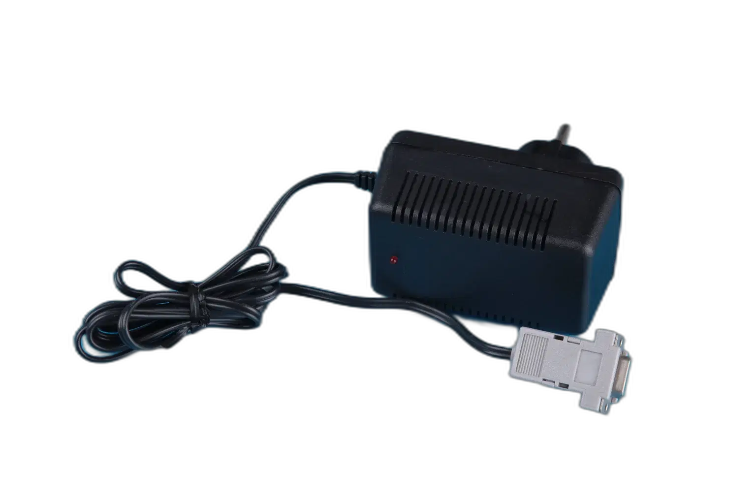 A plug-in AC adapter with a moulded case, output lead, and connector