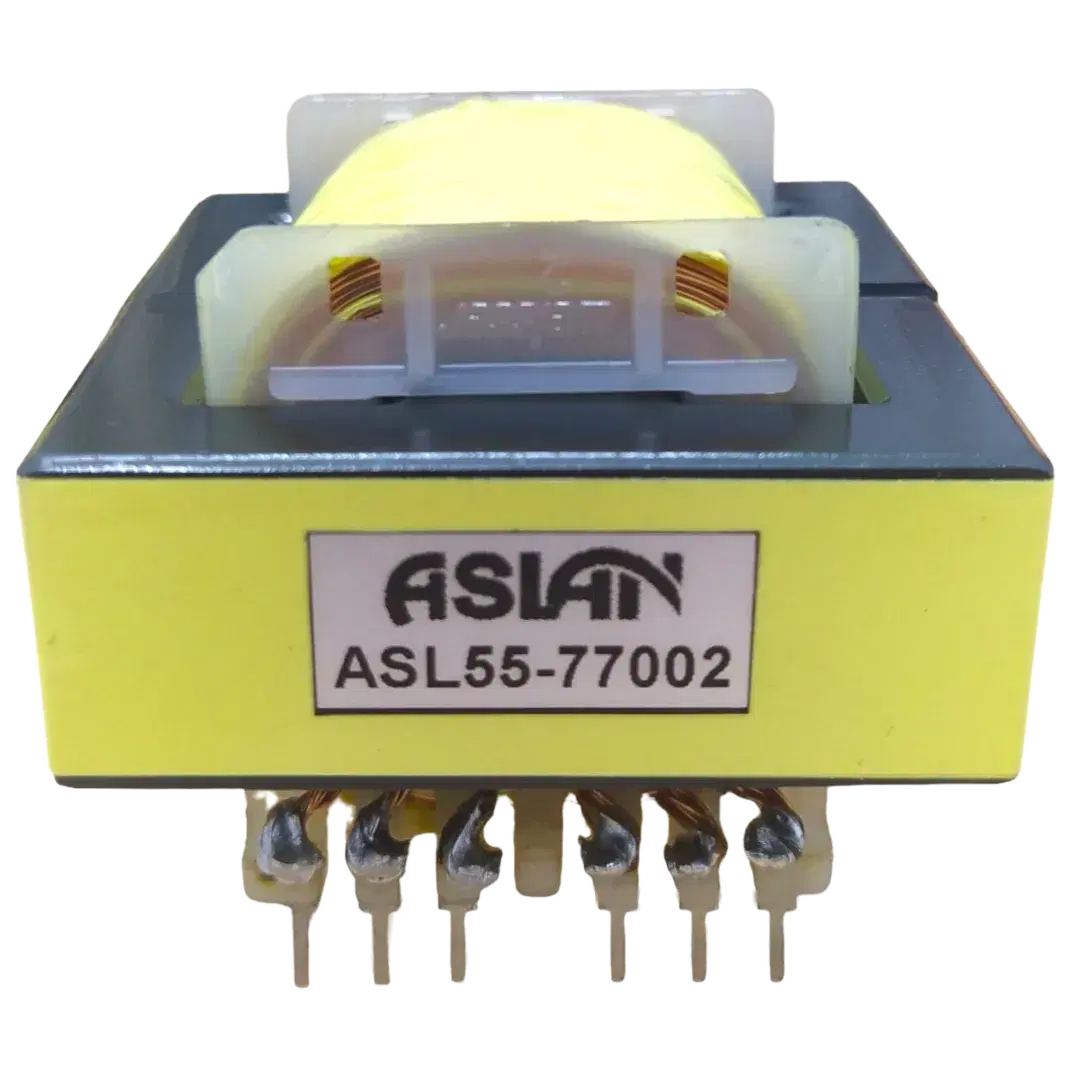 An Aslan ferrite-core SMPS transformer with taped windings and a through-hole pin header
