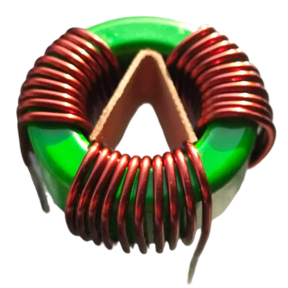 A toroidal inductor wound in three sections on a coated ring core