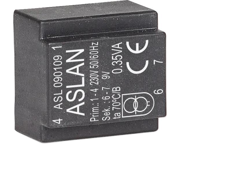 Photograph of an Aslan 0.35VA-EE20-6.1 EE20 transformer