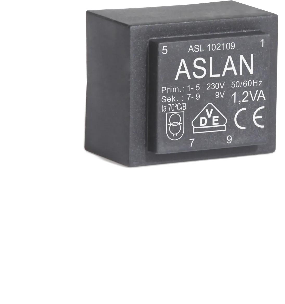 Photograph of an Aslan 1.2VA-EI30-10.5 EI30 transformer
