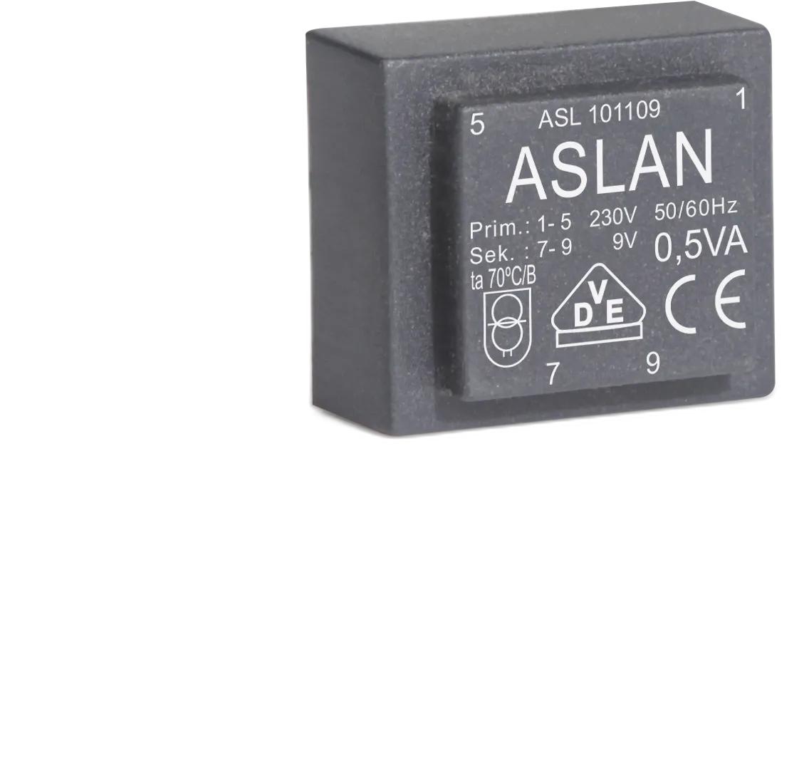 Photograph of an Aslan 0.5VA-EI30-5 EI30 transformer