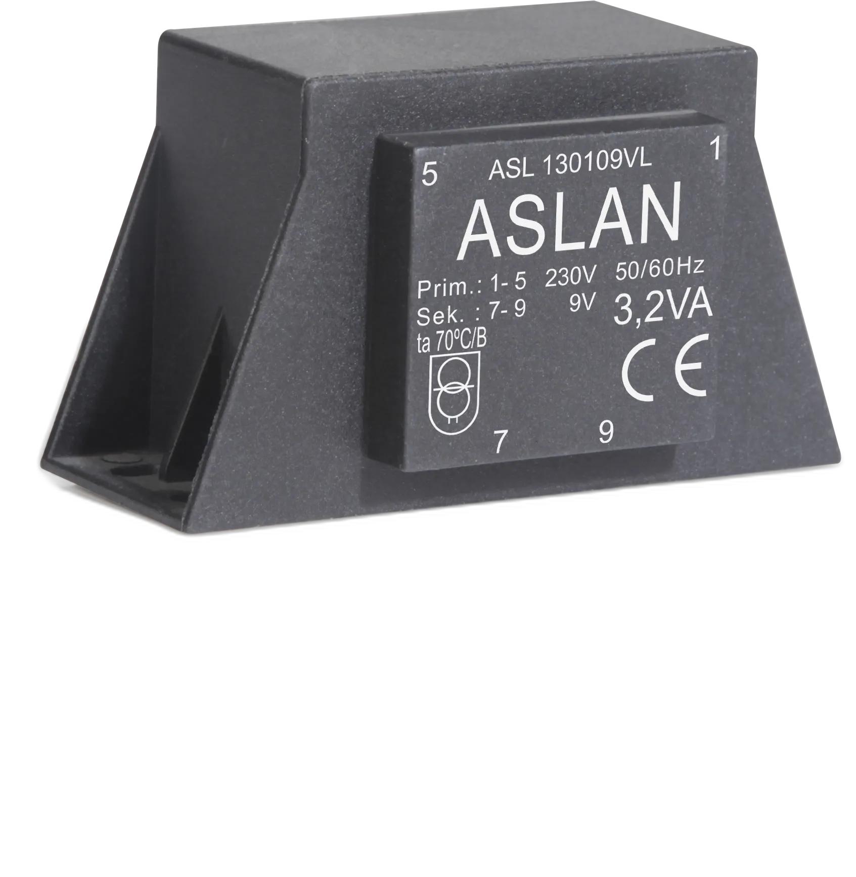 Photograph of an Aslan 3.2VA-EI38-13.6-VL EI38 transformer