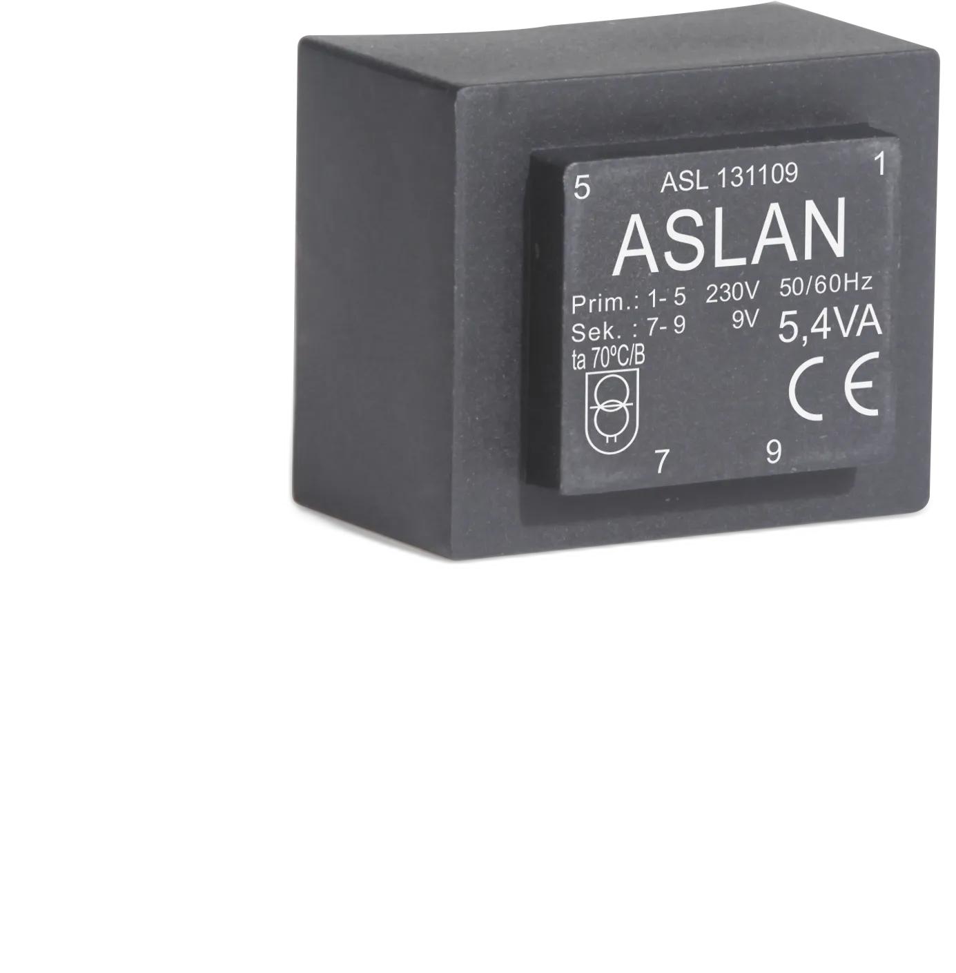 Photograph of an Aslan 5.4VA-EI38-16.5 EI38 transformer