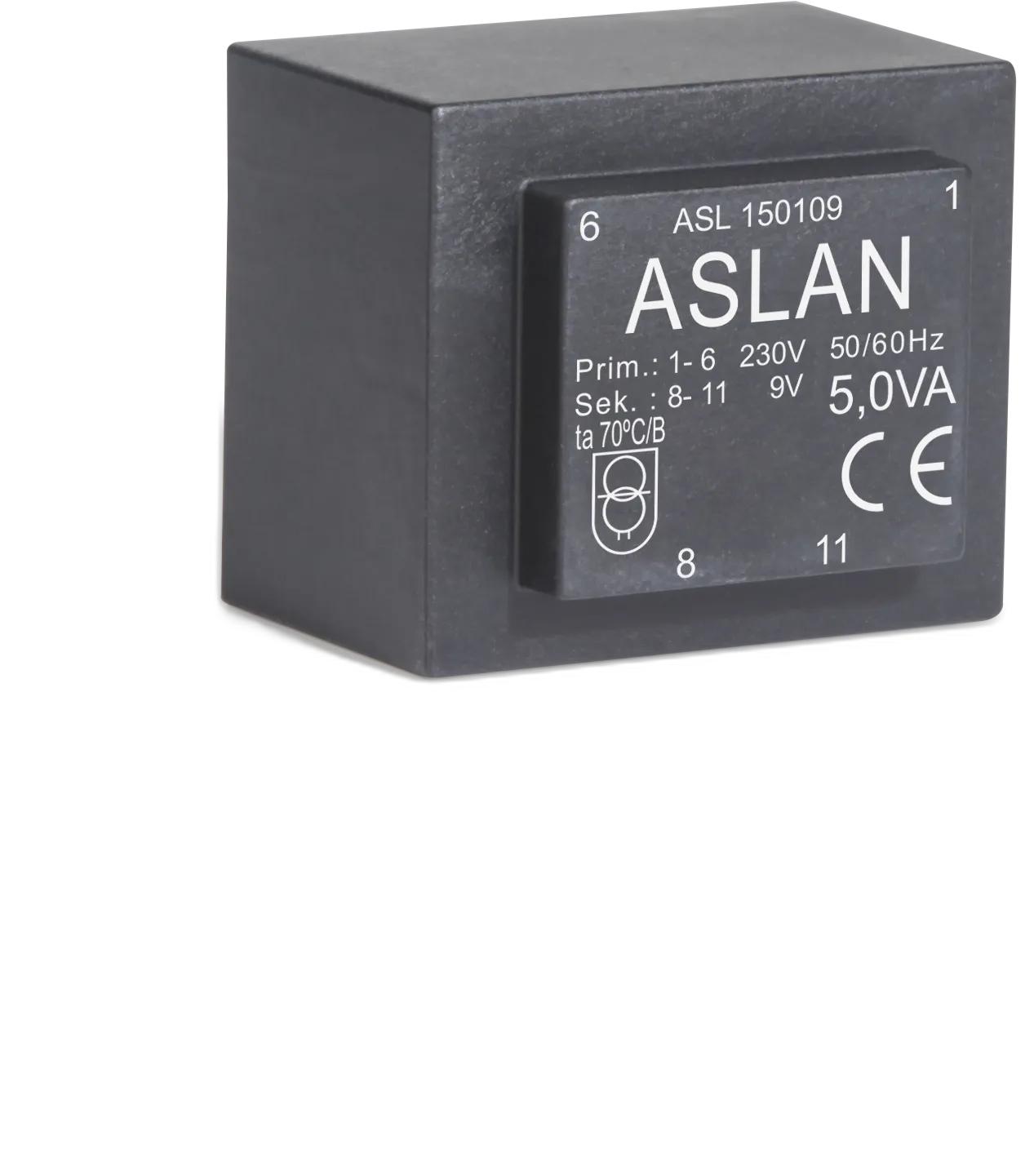 Photograph of an Aslan 5VA-EI42-14.8 EI42 transformer
