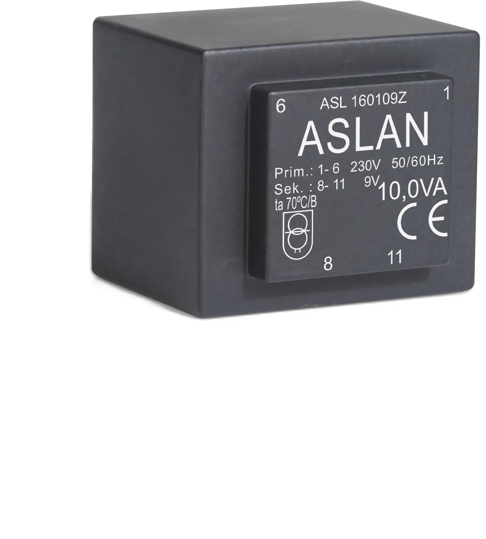 An Aslan 10 VA EI48 PCB mount transformer, standard cover