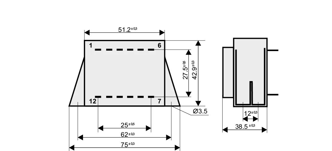 Dimensioned drawing of the 10VA-EI48-16.8-VL transformer: outline, mounting height, and pin layout