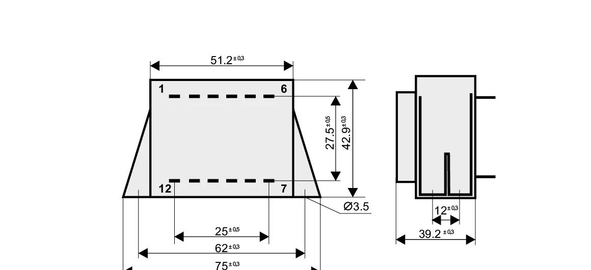 Dimensioned drawing of the 12VA-EI48-20.5-VL transformer: outline, mounting height, and pin layout