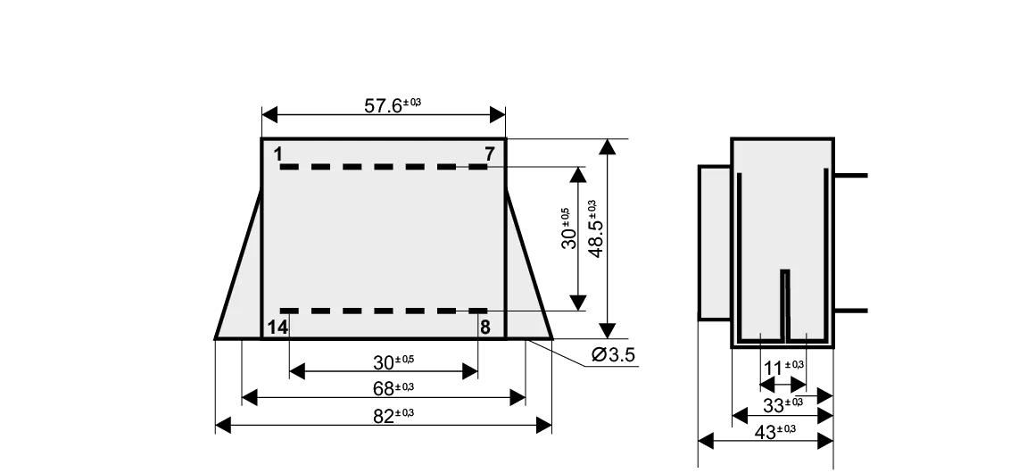 Dimensioned drawing of the 16VA-EI54-18.8-VL transformer: outline, mounting height, and pin layout