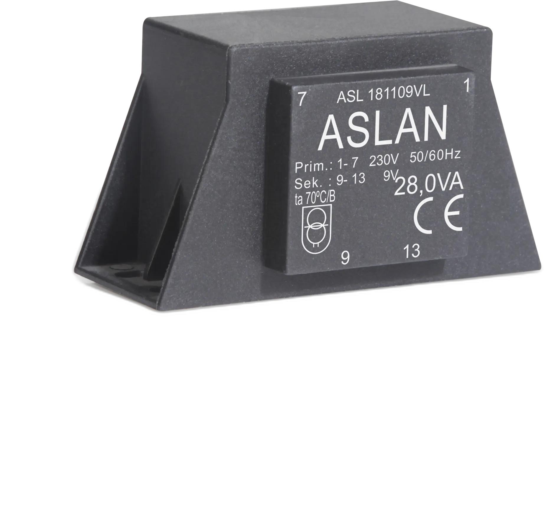 Photograph of an Aslan 28VA-EI60-25.5-VL EI60 transformer