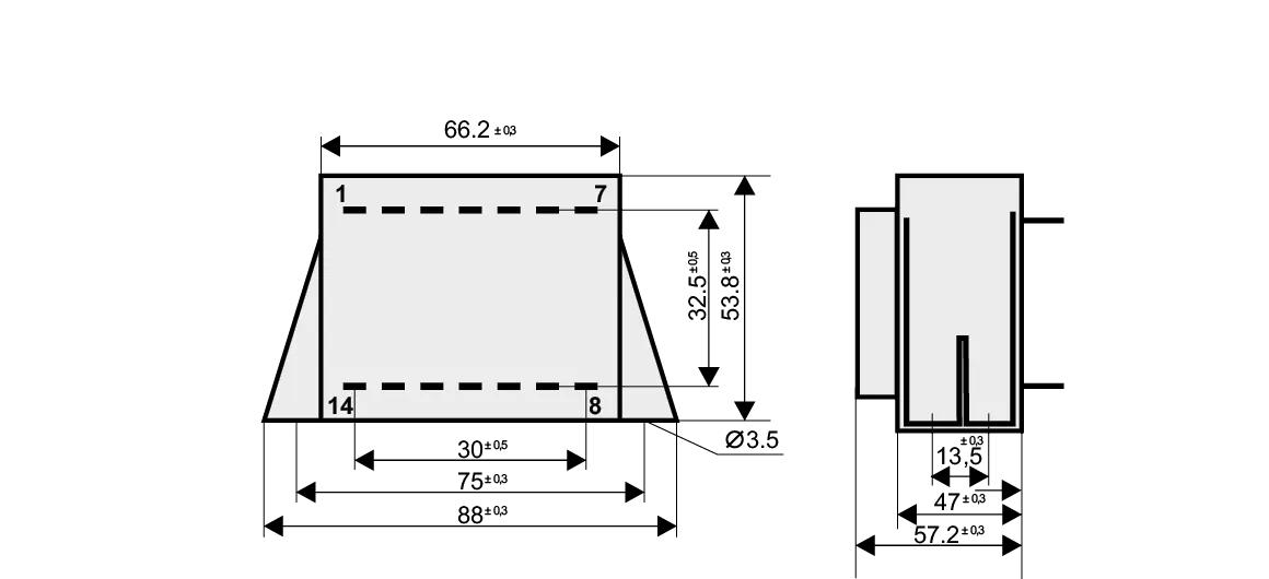 Dimensioned drawing of the 32VA-EI60-30.5-VL transformer: outline, mounting height, and pin layout