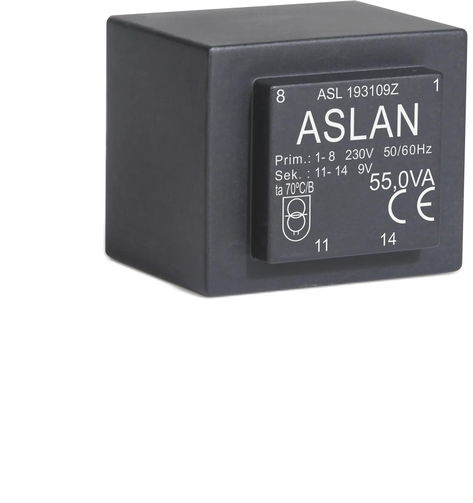 Photograph of an Aslan 55VA-EI66-34.7 EI66 transformer