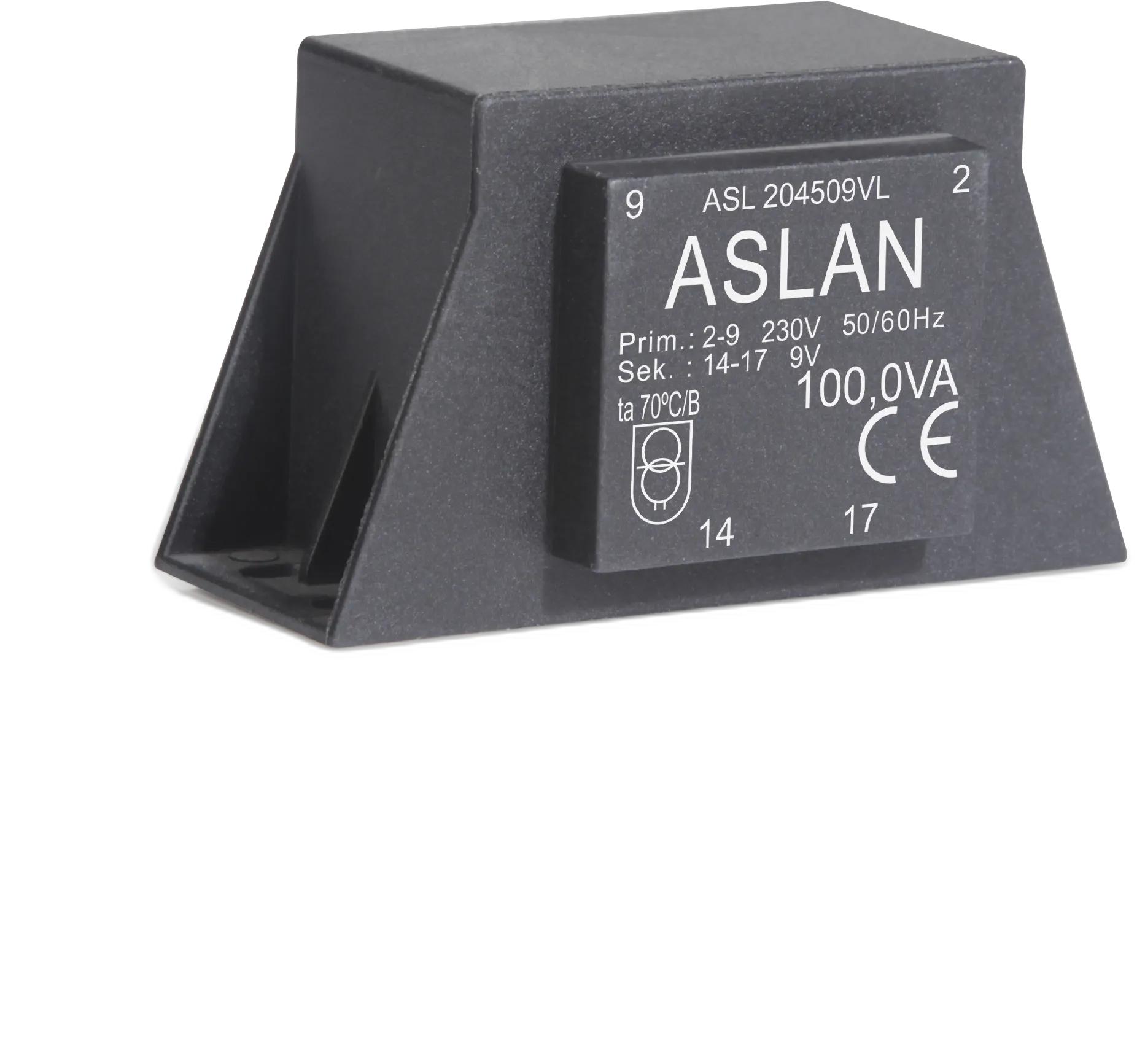 Photograph of an Aslan 100VA-EI84-43.5-VL EI84 transformer