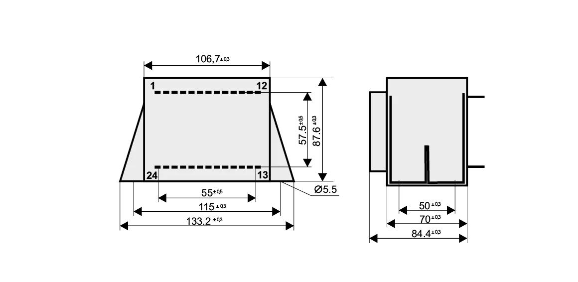 Dimensioned drawing of the 180VA-EI96-45.7-VL transformer: outline, mounting height, and pin layout