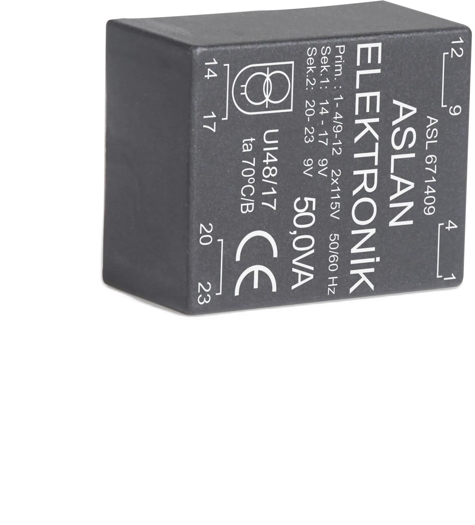 Photograph of an Aslan 50VA-UI48-17 UI48 transformer